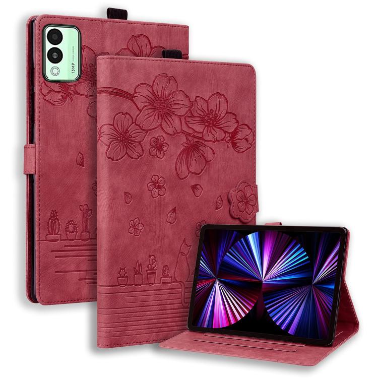 Cartoon Sakura Cat Embossed Leather Tablet Case, For Tecno MegaPad Pro 12, For Tecno MegaPad 11