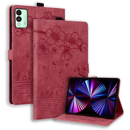Cartoon Sakura Cat Embossed Leather Tablet Case, For Tecno MegaPad Pro 12, For Tecno MegaPad 11