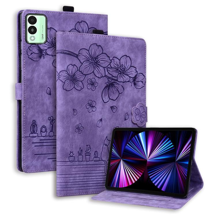 Cartoon Sakura Cat Embossed Leather Tablet Case, For Tecno MegaPad Pro 12, For Tecno MegaPad 11