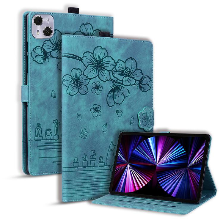 Cartoon Sakura Cat Embossed Leather Tablet Case, For Tecno MegaPad Pro 12, For Tecno MegaPad 11