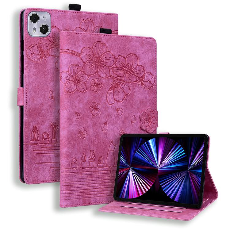 Cartoon Sakura Cat Embossed Leather Tablet Case, For Tecno MegaPad Pro 12, For Tecno MegaPad 11