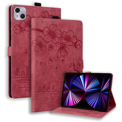Cartoon Sakura Cat Embossed Leather Tablet Case, For Tecno MegaPad Pro 12, For Tecno MegaPad 11