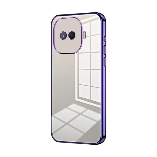Purple transparent phone case with fine-hole plating, clear back, dual camera cutouts