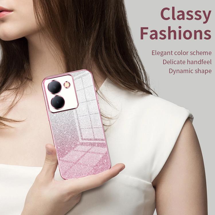 Gradient Glitter Powder Electroplated Phone Case, For vivo Y39 5G