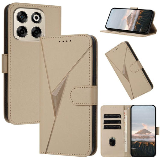 Gold leather phone case with triangle pattern and buckle clasp, folio cover
