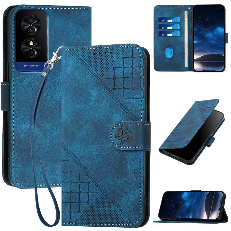 Grid Butterfly Embossed Pattern Leather Phone Case with Lanyard, For TCL K70 5G, For TCL K70 SE T453D, For TCL K70 Power 4G, For TCL NxtPaper 70 Pro 5G, For TCL 60 SE NxtPaper 5G, For TCL 60 SE / TCL 605, For TCL 60R 5G, For TCL 503                    ...