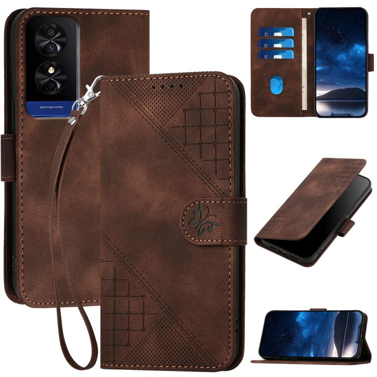 Grid Butterfly Embossed Pattern Leather Phone Case with Lanyard, For TCL K70 5G, For TCL K70 SE T453D, For TCL K70 Power 4G, For TCL NxtPaper 70 Pro 5G, For TCL 60 SE NxtPaper 5G, For TCL 60 SE / TCL 605, For TCL 60R 5G, For TCL 503                    ...