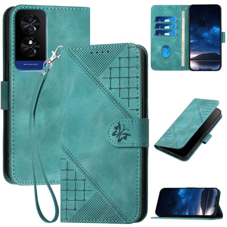 Grid Butterfly Embossed Pattern Leather Phone Case with Lanyard, For TCL K70 5G, For TCL K70 SE T453D, For TCL K70 Power 4G, For TCL NxtPaper 70 Pro 5G, For TCL 60 SE NxtPaper 5G, For TCL 60 SE / TCL 605, For TCL 60R 5G, For TCL 503                    ...