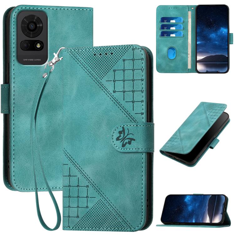 Grid Butterfly Embossed Pattern Leather Phone Case with Lanyard, For TCL K70 5G, For TCL K70 SE T453D, For TCL K70 Power 4G, For TCL NxtPaper 70 Pro 5G, For TCL 60 SE NxtPaper 5G, For TCL 60 SE / TCL 605, For TCL 60R 5G, For TCL 503                    ...