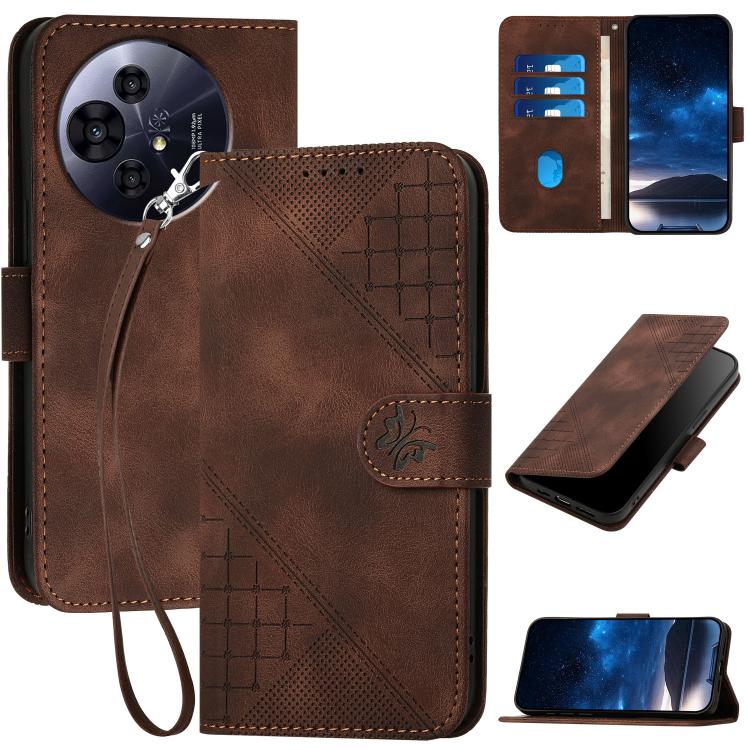 Grid Butterfly Embossed Pattern Leather Phone Case with Lanyard, For TCL K70 5G, For TCL K70 SE T453D, For TCL K70 Power 4G, For TCL NxtPaper 70 Pro 5G, For TCL 60 SE NxtPaper 5G, For TCL 60 SE / TCL 605, For TCL 60R 5G, For TCL 503                    ...
