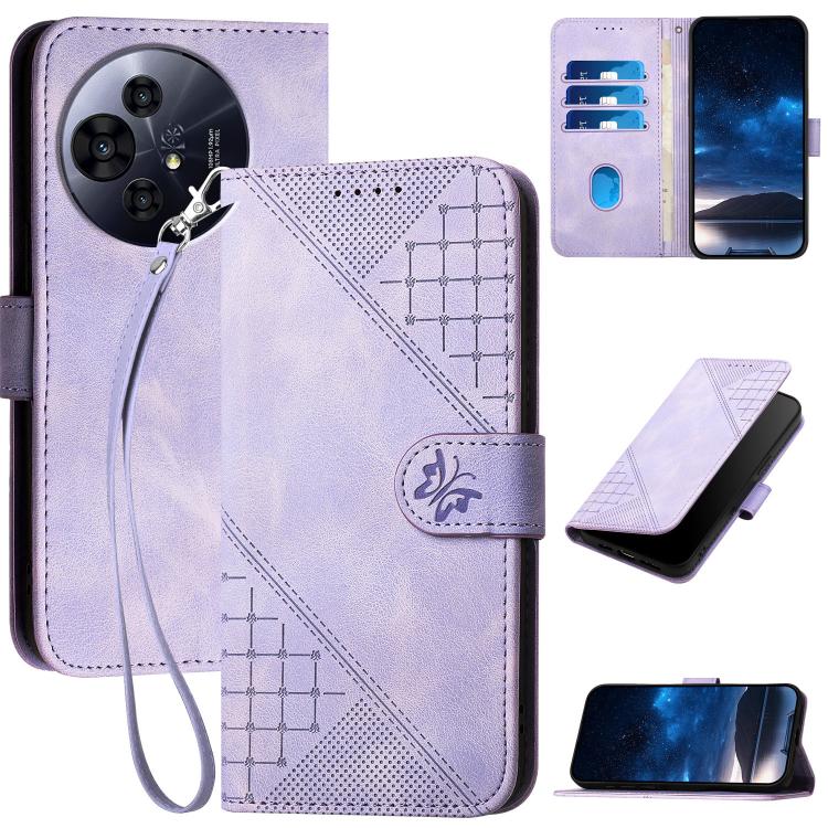 Grid Butterfly Embossed Pattern Leather Phone Case with Lanyard, For TCL K70 5G, For TCL K70 SE T453D, For TCL K70 Power 4G, For TCL NxtPaper 70 Pro 5G, For TCL 60 SE NxtPaper 5G, For TCL 60 SE / TCL 605, For TCL 60R 5G, For TCL 503                    ...