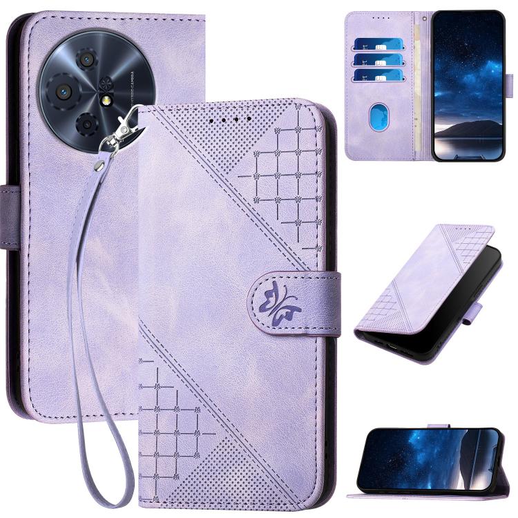 Grid Butterfly Embossed Pattern Leather Phone Case with Lanyard, For TCL K70 5G, For TCL K70 SE T453D, For TCL K70 Power 4G, For TCL NxtPaper 70 Pro 5G, For TCL 60 SE NxtPaper 5G, For TCL 60 SE / TCL 605, For TCL 60R 5G, For TCL 503                    ...