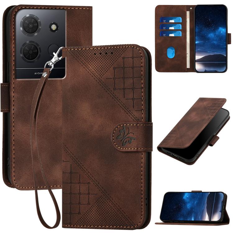 Grid Butterfly Embossed Pattern Leather Phone Case with Lanyard, For TCL K70 5G, For TCL K70 SE T453D, For TCL K70 Power 4G, For TCL NxtPaper 70 Pro 5G, For TCL 60 SE NxtPaper 5G, For TCL 60 SE / TCL 605, For TCL 60R 5G, For TCL 503                    ...