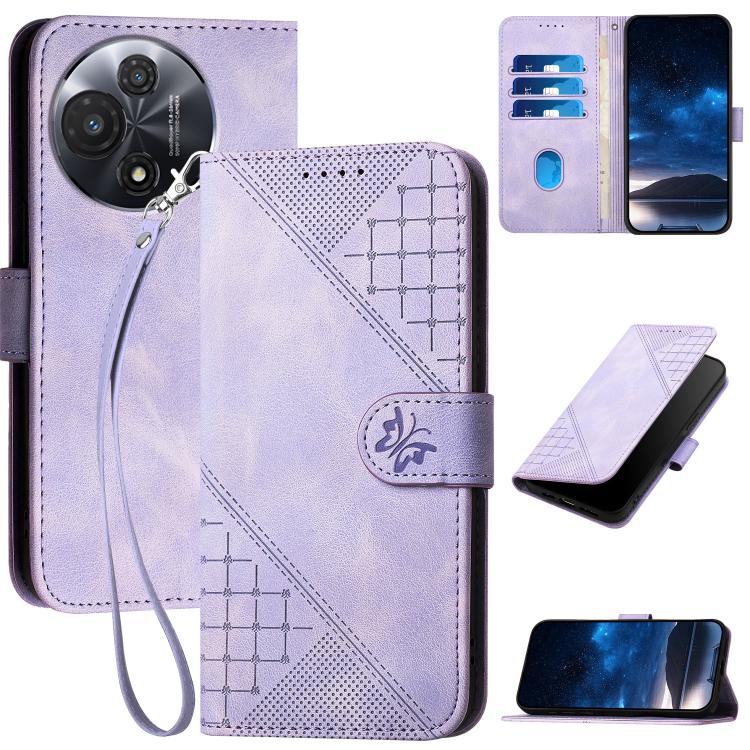 Grid Butterfly Embossed Pattern Leather Phone Case with Lanyard, For TCL K70 5G, For TCL K70 SE T453D, For TCL K70 Power 4G, For TCL NxtPaper 70 Pro 5G, For TCL 60 SE NxtPaper 5G, For TCL 60 SE / TCL 605, For TCL 60R 5G, For TCL 503                    ...