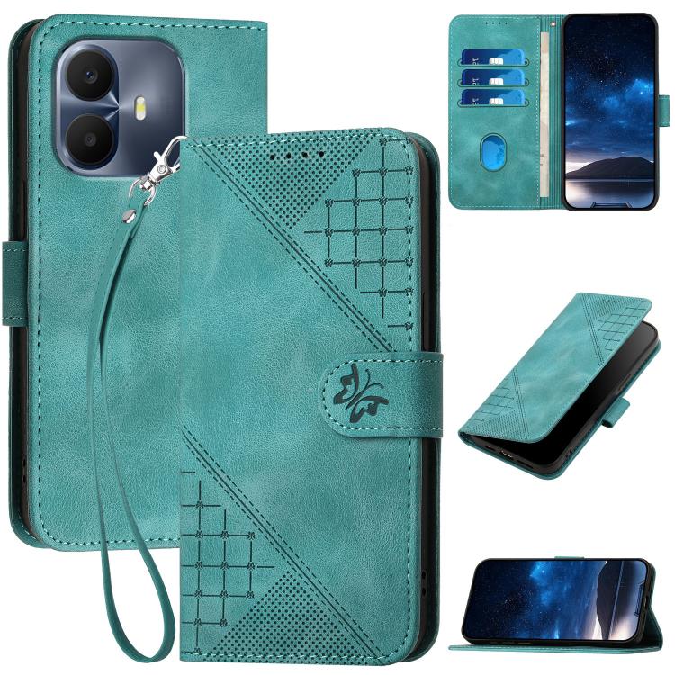 Grid Butterfly Embossed Pattern Leather Phone Case with Lanyard, For TCL K70 5G, For TCL K70 SE T453D, For TCL K70 Power 4G, For TCL NxtPaper 70 Pro 5G, For TCL 60 SE NxtPaper 5G, For TCL 60 SE / TCL 605, For TCL 60R 5G, For TCL 503                    ...