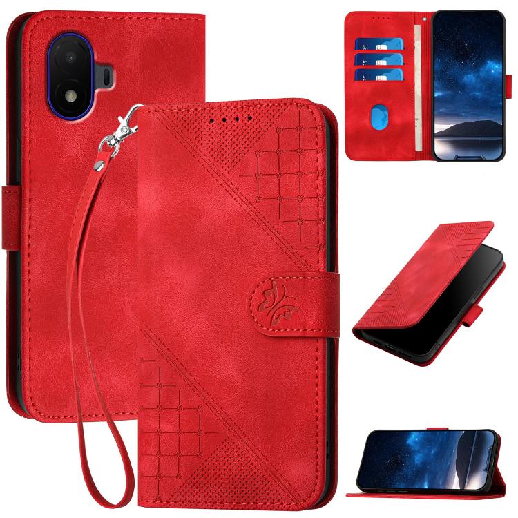Grid Butterfly Embossed Pattern Leather Phone Case with Lanyard, For TCL K70 5G, For TCL K70 SE T453D, For TCL K70 Power 4G, For TCL NxtPaper 70 Pro 5G, For TCL 60 SE NxtPaper 5G, For TCL 60 SE / TCL 605, For TCL 60R 5G, For TCL 503                    ...
