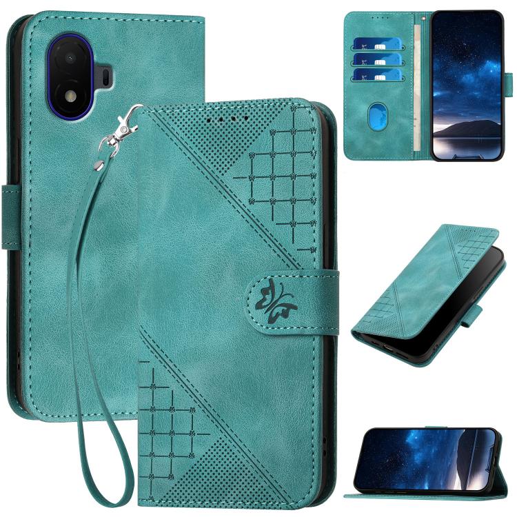 Grid Butterfly Embossed Pattern Leather Phone Case with Lanyard, For TCL K70 5G, For TCL K70 SE T453D, For TCL K70 Power 4G, For TCL NxtPaper 70 Pro 5G, For TCL 60 SE NxtPaper 5G, For TCL 60 SE / TCL 605, For TCL 60R 5G, For TCL 503                    ...