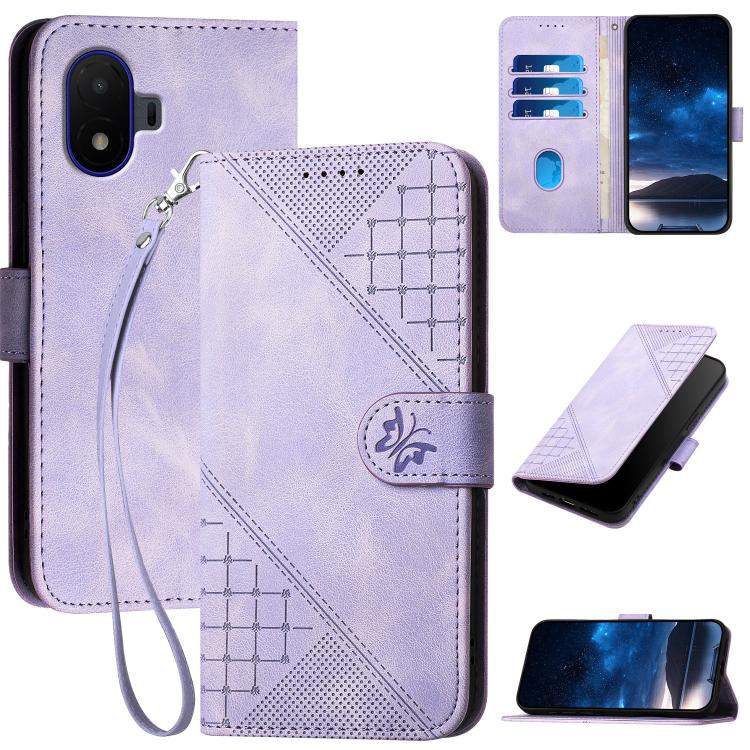Grid Butterfly Embossed Pattern Leather Phone Case with Lanyard, For TCL K70 5G, For TCL K70 SE T453D, For TCL K70 Power 4G, For TCL NxtPaper 70 Pro 5G, For TCL 60 SE NxtPaper 5G, For TCL 60 SE / TCL 605, For TCL 60R 5G, For TCL 503                    ...