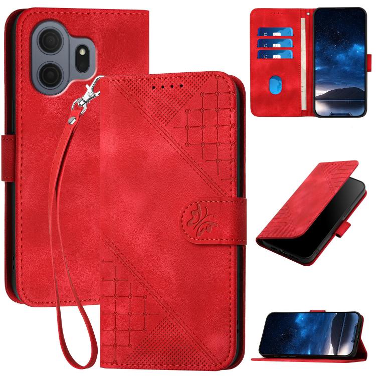 Grid Butterfly Embossed Pattern Leather Phone Case with Lanyard, For TCL K70 5G, For TCL K70 SE T453D, For TCL K70 Power 4G, For TCL NxtPaper 70 Pro 5G, For TCL 60 SE NxtPaper 5G, For TCL 60 SE / TCL 605, For TCL 60R 5G, For TCL 503                    ...