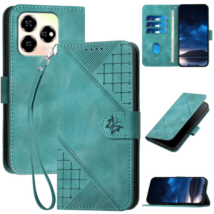 Grid Butterfly Embossed Pattern Leather Phone Case with Lanyard, For ZTE Blade A35e 4G, For ZTE Blade A35e Brazil, For ZTE Blade A35e Global, For ZTE nubia Music 2, For ZTE nubia S 5G A403ZT, For ZTE Blade V70 Design, For ZTE Blade A35 Lite            ...