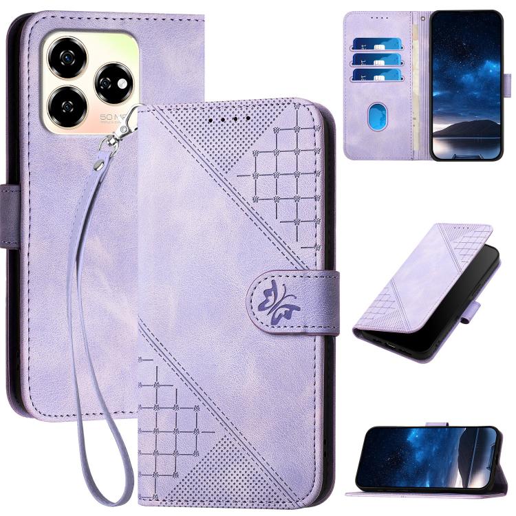 Grid Butterfly Embossed Pattern Leather Phone Case with Lanyard, For ZTE Blade A35e 4G, For ZTE Blade A35e Brazil, For ZTE Blade A35e Global, For ZTE nubia Music 2, For ZTE nubia S 5G A403ZT, For ZTE Blade V70 Design, For ZTE Blade A35 Lite            ...