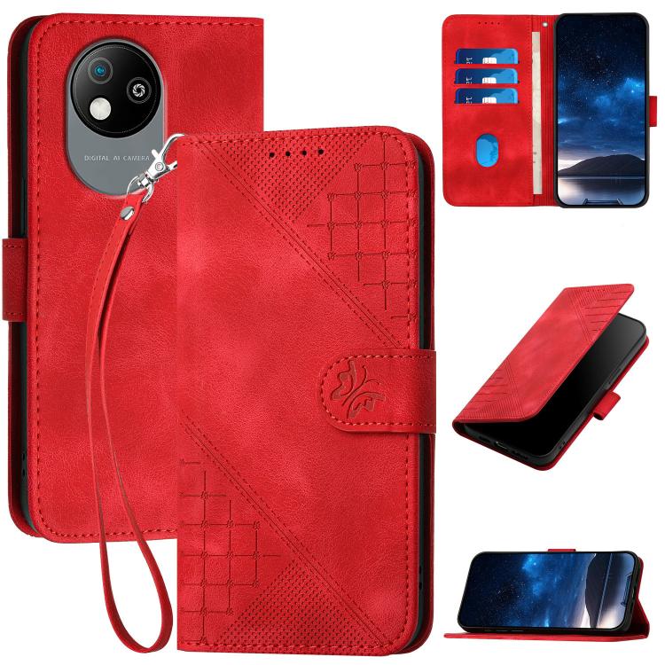 Grid Butterfly Embossed Pattern Leather Phone Case with Lanyard, For ZTE Blade A35e 4G, For ZTE Blade A35e Brazil, For ZTE Blade A35e Global, For ZTE nubia Music 2, For ZTE nubia S 5G A403ZT, For ZTE Blade V70 Design, For ZTE Blade A35 Lite            ...