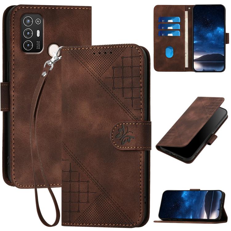 Grid Butterfly Embossed Pattern Leather Phone Case with Lanyard, For ZTE Libero 5G III, For ZTE Blade A72 5G, For ZTE Blade A52, For ZTE Libero 5G II, For ZTE Blade A72