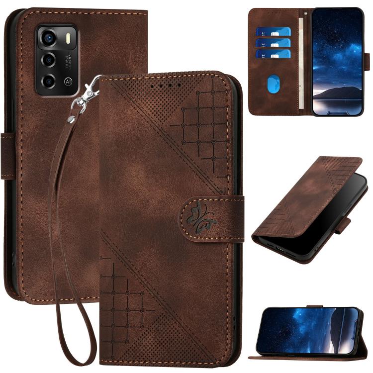 Grid Butterfly Embossed Pattern Leather Phone Case with Lanyard, For ZTE Libero 5G III, For ZTE Blade A72 5G, For ZTE Blade A52, For ZTE Libero 5G II, For ZTE Blade A72