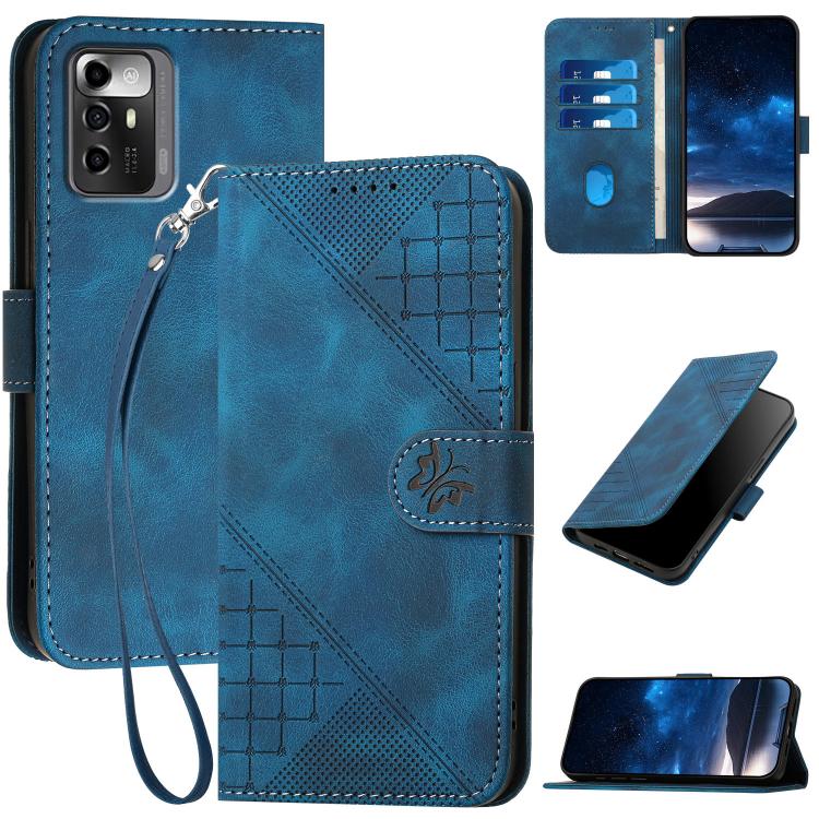Grid Butterfly Embossed Pattern Leather Phone Case with Lanyard, For ZTE Libero 5G III, For ZTE Blade A72 5G, For ZTE Blade A52, For ZTE Libero 5G II, For ZTE Blade A72
