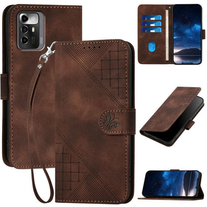 Grid Butterfly Embossed Pattern Leather Phone Case with Lanyard, For ZTE Libero 5G III, For ZTE Blade A72 5G, For ZTE Blade A52, For ZTE Libero 5G II, For ZTE Blade A72
