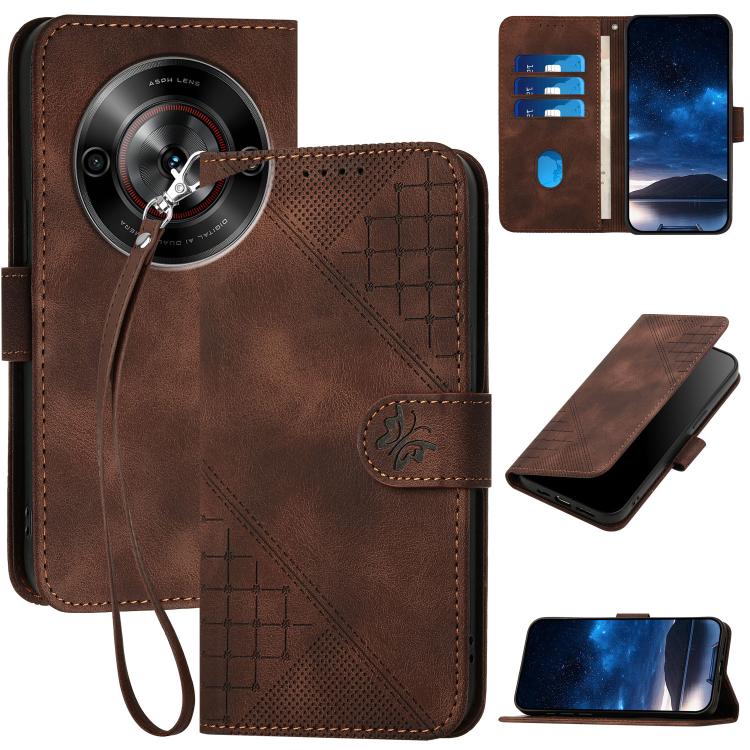Grid Butterfly Embossed Pattern Leather Phone Case with Lanyard, For ZTE Blade A35e 4G, For ZTE Blade A35e Brazil, For ZTE Blade A35e Global, For ZTE nubia Music 2, For ZTE nubia S 5G A403ZT, For ZTE Blade V70 Design, For ZTE Blade A35 Lite            ...