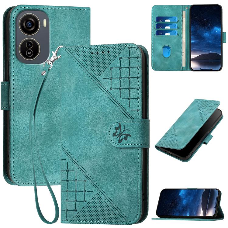 Grid Butterfly Embossed Pattern Leather Phone Case with Lanyard, For ZTE Blade A35e 4G, For ZTE Blade A35e Brazil, For ZTE Blade A35e Global, For ZTE nubia Music 2, For ZTE nubia S 5G A403ZT, For ZTE Blade V70 Design, For ZTE Blade A35 Lite            ...