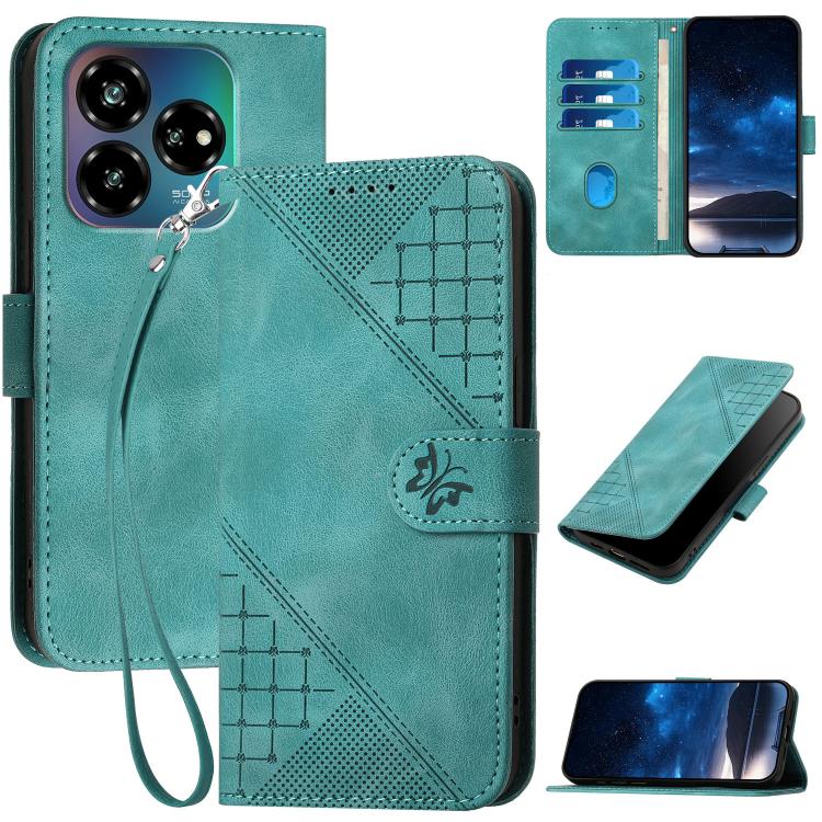 Grid Butterfly Embossed Pattern Leather Phone Case with Lanyard, For ZTE Blade A35e 4G, For ZTE Blade A35e Brazil, For ZTE Blade A35e Global, For ZTE nubia Music 2, For ZTE nubia S 5G A403ZT, For ZTE Blade V70 Design, For ZTE Blade A35 Lite            ...