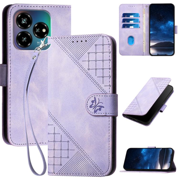 Grid Butterfly Embossed Pattern Leather Phone Case with Lanyard, For ZTE Blade A35e 4G, For ZTE Blade A35e Brazil, For ZTE Blade A35e Global, For ZTE nubia Music 2, For ZTE nubia S 5G A403ZT, For ZTE Blade V70 Design, For ZTE Blade A35 Lite            ...
