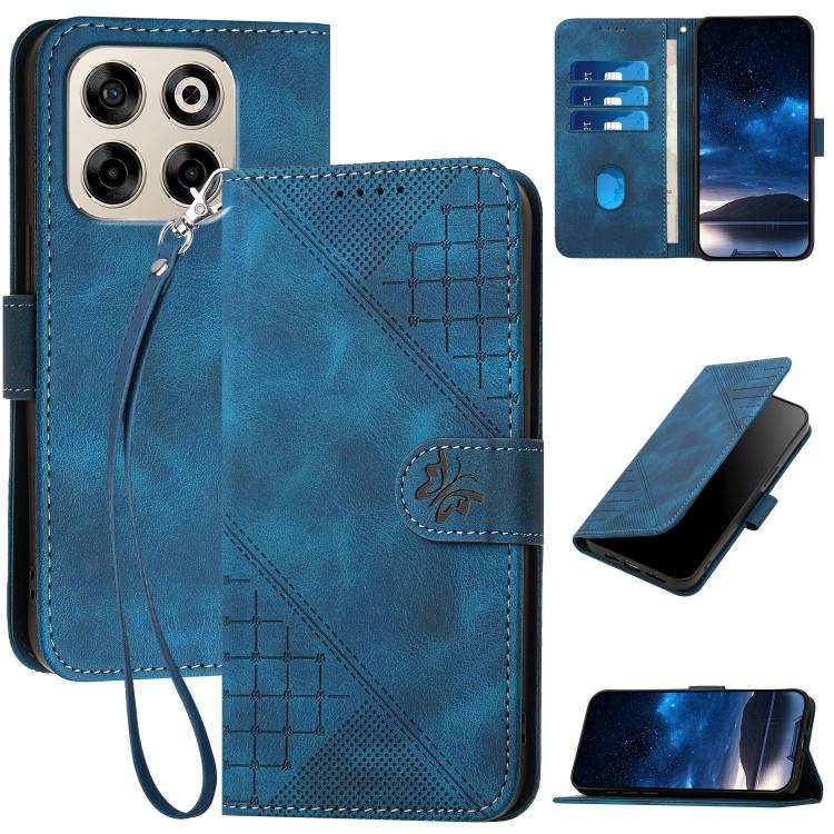 Grid Butterfly Embossed Pattern Leather Phone Case with Lanyard, For ZTE Blade A35e 4G, For ZTE Blade A35e Brazil, For ZTE Blade A35e Global, For ZTE nubia Music 2, For ZTE nubia S 5G A403ZT, For ZTE Blade V70 Design, For ZTE Blade A35 Lite            ...