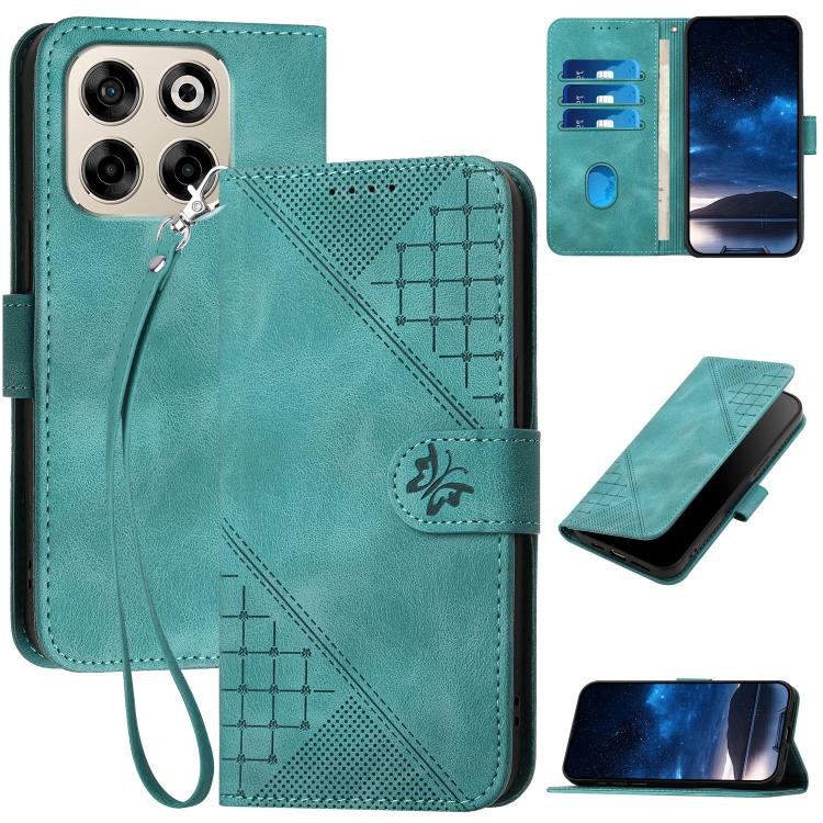 Grid Butterfly Embossed Pattern Leather Phone Case with Lanyard, For ZTE Blade A35e 4G, For ZTE Blade A35e Brazil, For ZTE Blade A35e Global, For ZTE nubia Music 2, For ZTE nubia S 5G A403ZT, For ZTE Blade V70 Design, For ZTE Blade A35 Lite            ...