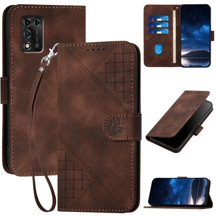 Grid Butterfly Embossed Pattern Leather Phone Case with Lanyard, For ZTE Libero 5G III, For ZTE Blade A72 5G, For ZTE Blade A52, For ZTE Libero 5G II, For ZTE Blade A72