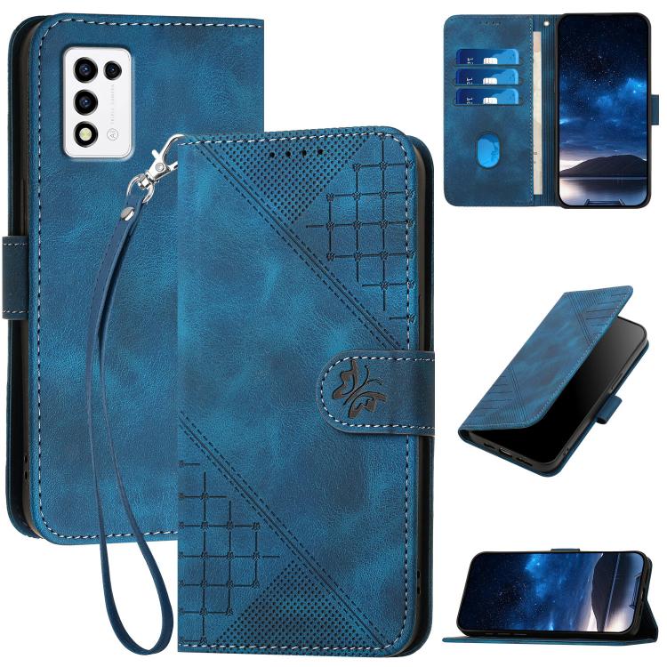 Grid Butterfly Embossed Pattern Leather Phone Case with Lanyard, For ZTE Libero 5G III, For ZTE Blade A72 5G, For ZTE Blade A52, For ZTE Libero 5G II, For ZTE Blade A72