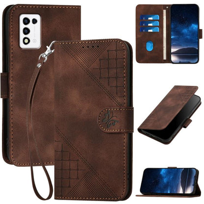 Grid Butterfly Embossed Pattern Leather Phone Case with Lanyard, For ZTE Libero 5G III, For ZTE Blade A72 5G, For ZTE Blade A52, For ZTE Libero 5G II, For ZTE Blade A72