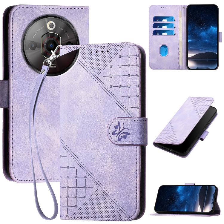 Grid Butterfly Embossed Pattern Leather Phone Case with Lanyard, For ZTE nubia Focus Pro, For ZTE nubia Music, For ZTE Blade A34, For ZTE nubia Z60 Ultra, For ZTE Blade A54, For ZTE Blade A73 4G / Blade V50 Design 4G, For ZTE Blade A73 5G              ...