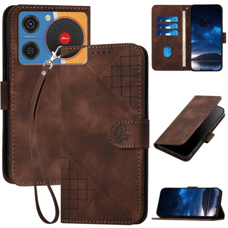 Grid Butterfly Embossed Pattern Leather Phone Case with Lanyard, For ZTE nubia Focus Pro, For ZTE nubia Music, For ZTE Blade A34, For ZTE nubia Z60 Ultra, For ZTE Blade A54, For ZTE Blade A73 4G / Blade V50 Design 4G, For ZTE Blade A73 5G              ...