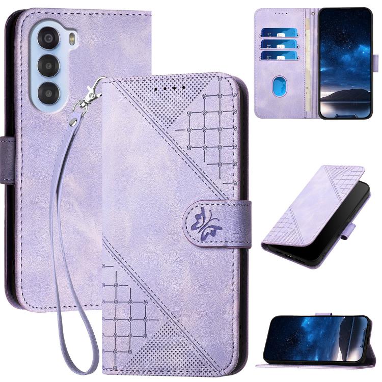 Grid Butterfly Embossed Pattern Leather Phone Case with Lanyard, For ZTE Blade A35e 4G, For ZTE Blade A35e Brazil, For ZTE Blade A35e Global, For ZTE nubia Music 2, For ZTE nubia S 5G A403ZT, For ZTE Blade V70 Design, For ZTE Blade A35 Lite            ...