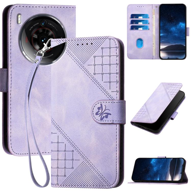 Grid Butterfly Embossed Pattern Leather Phone Case with Lanyard, For ZTE nubia Focus Pro, For ZTE nubia Music, For ZTE Blade A34, For ZTE nubia Z60 Ultra, For ZTE Blade A54, For ZTE Blade A73 4G / Blade V50 Design 4G, For ZTE Blade A73 5G              ...