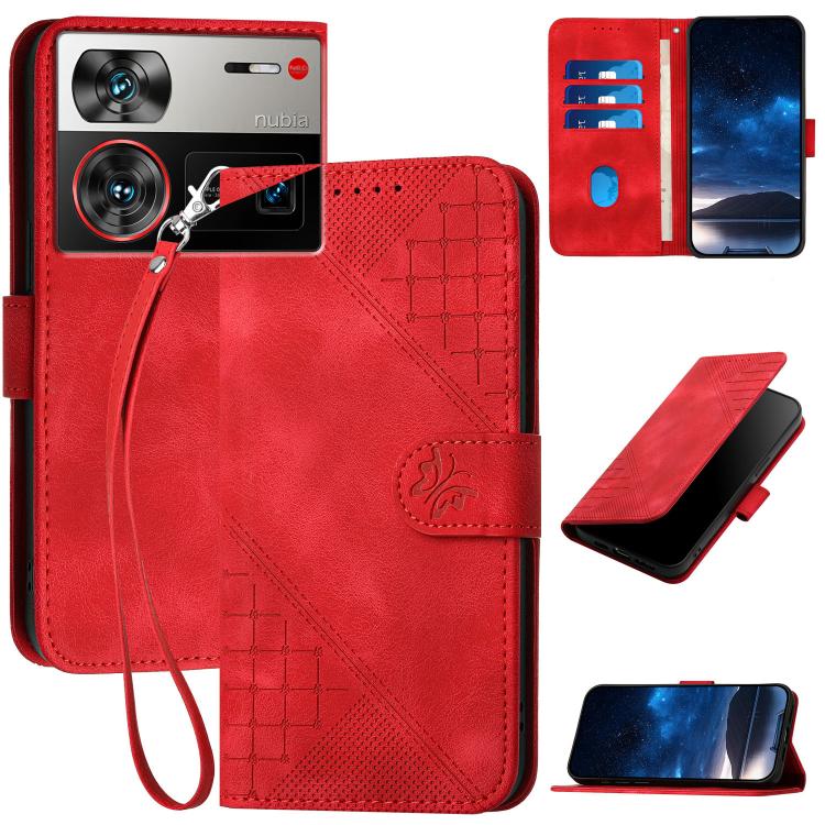 Grid Butterfly Embossed Pattern Leather Phone Case with Lanyard, For ZTE nubia Focus Pro, For ZTE nubia Music, For ZTE Blade A34, For ZTE nubia Z60 Ultra, For ZTE Blade A54, For ZTE Blade A73 4G / Blade V50 Design 4G, For ZTE Blade A73 5G              ...