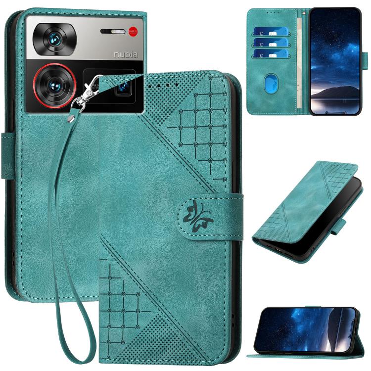 Grid Butterfly Embossed Pattern Leather Phone Case with Lanyard, For ZTE nubia Focus Pro, For ZTE nubia Music, For ZTE Blade A34, For ZTE nubia Z60 Ultra, For ZTE Blade A54, For ZTE Blade A73 4G / Blade V50 Design 4G, For ZTE Blade A73 5G              ...