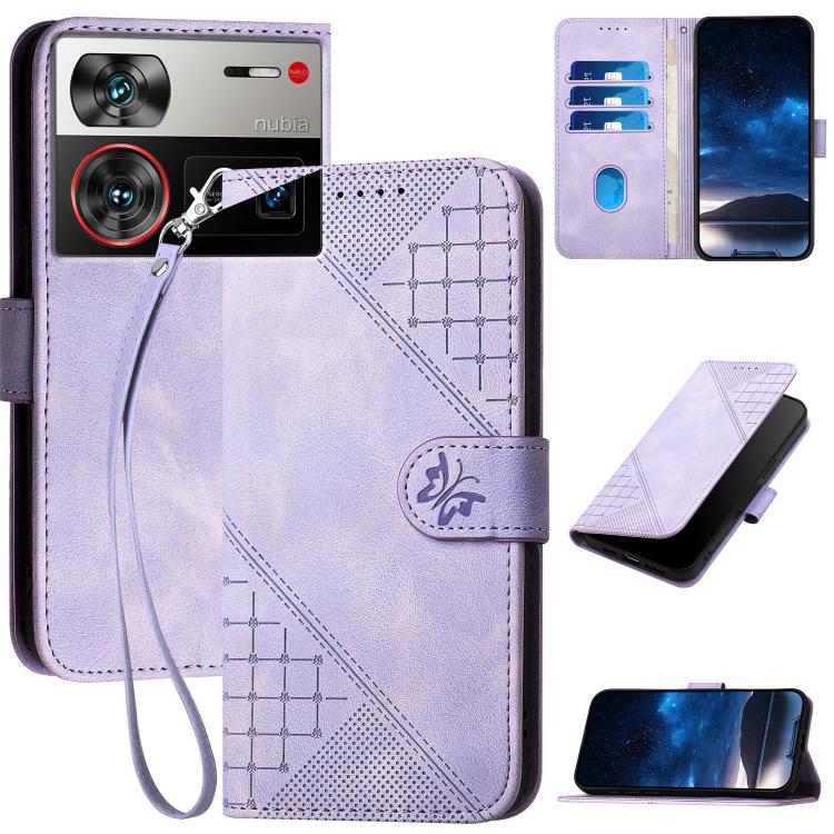 Grid Butterfly Embossed Pattern Leather Phone Case with Lanyard, For ZTE nubia Focus Pro, For ZTE nubia Music, For ZTE Blade A34, For ZTE nubia Z60 Ultra, For ZTE Blade A54, For ZTE Blade A73 4G / Blade V50 Design 4G, For ZTE Blade A73 5G              ...