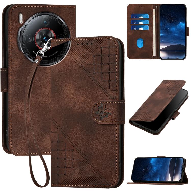 Grid Butterfly Embossed Pattern Leather Phone Case with Lanyard, For ZTE Blade A35e 4G, For ZTE Blade A35e Brazil, For ZTE Blade A35e Global, For ZTE nubia Music 2, For ZTE nubia S 5G A403ZT, For ZTE Blade V70 Design, For ZTE Blade A35 Lite            ...