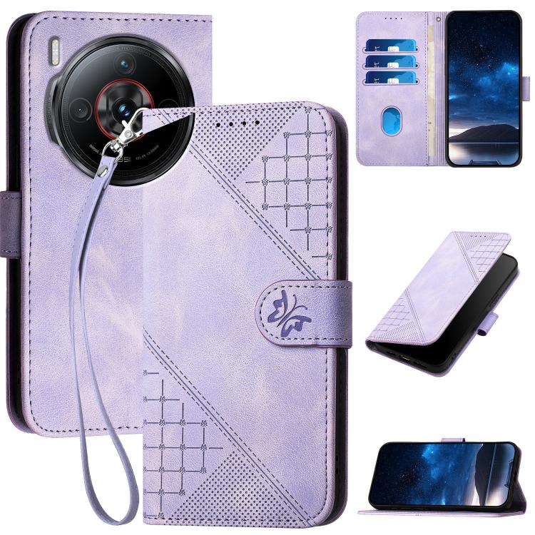 Grid Butterfly Embossed Pattern Leather Phone Case with Lanyard, For ZTE Blade A35e 4G, For ZTE Blade A35e Brazil, For ZTE Blade A35e Global, For ZTE nubia Music 2, For ZTE nubia S 5G A403ZT, For ZTE Blade V70 Design, For ZTE Blade A35 Lite            ...