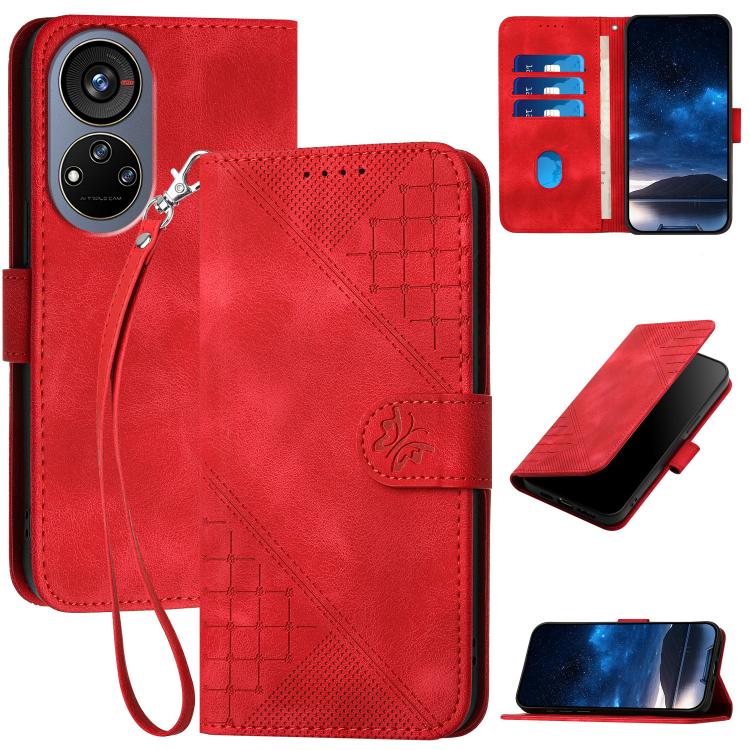 Grid Butterfly Embossed Pattern Leather Phone Case with Lanyard, For ZTE nubia Air Pro 5G, For ZTE nubia Neo 5 Pro 5G, For ZTE nubia Neo 5 5G, For ZTE nubia Neo 5 GT 5G, For ZTE Blade V80 Vita, For ZTE nubia V80 Max, For ZTE Blade A56 Pro              ...