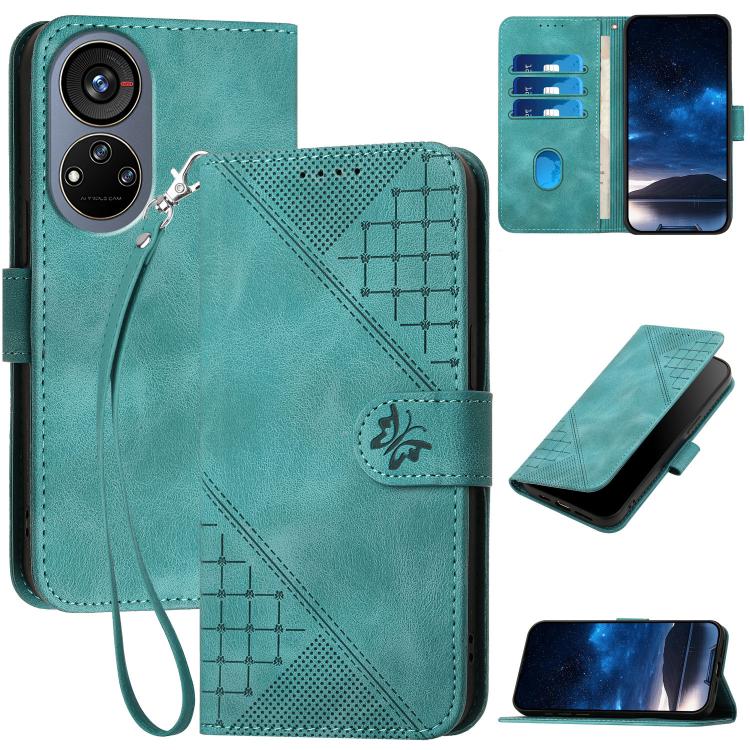 Grid Butterfly Embossed Pattern Leather Phone Case with Lanyard, For ZTE nubia Air Pro 5G, For ZTE nubia Neo 5 Pro 5G, For ZTE nubia Neo 5 5G, For ZTE nubia Neo 5 GT 5G, For ZTE Blade V80 Vita, For ZTE nubia V80 Max, For ZTE Blade A56 Pro              ...